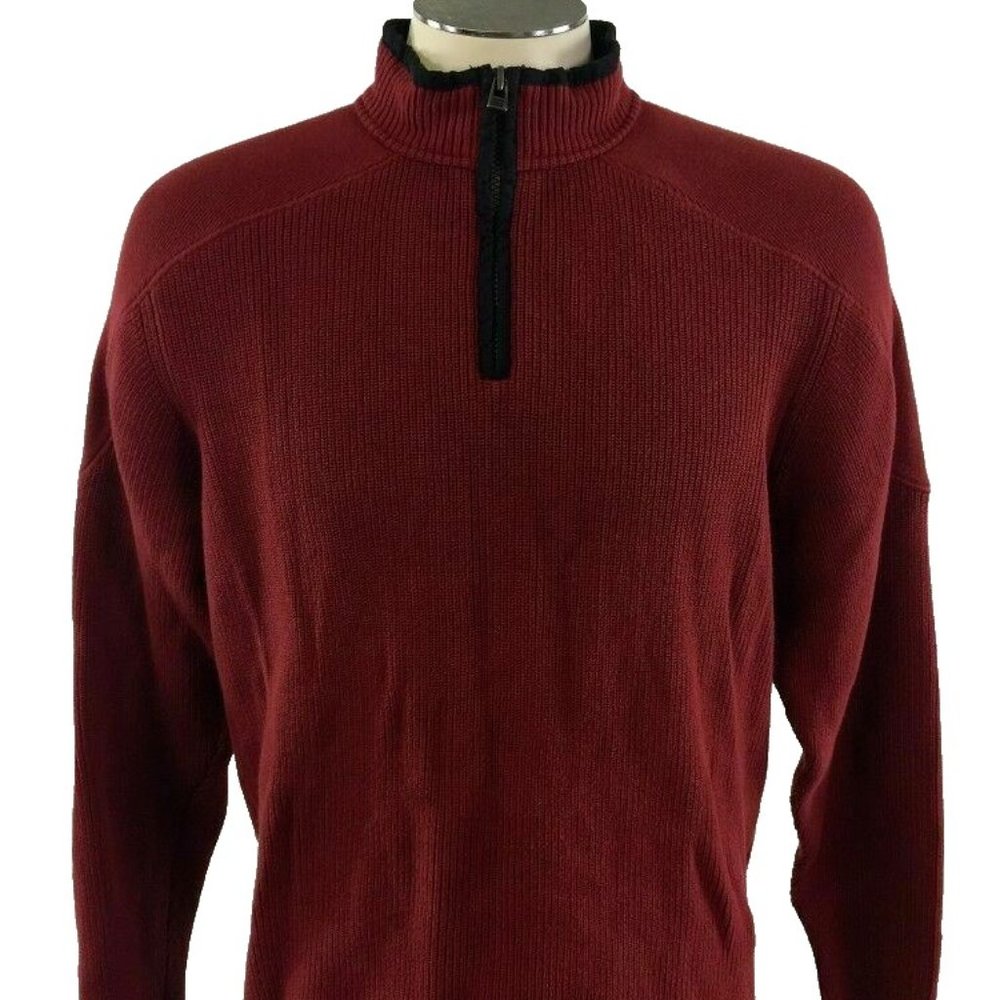 Charles F Orvis Signature 1/4 Zip Sweater L Red Cotton Pullover Fishing Golf Men